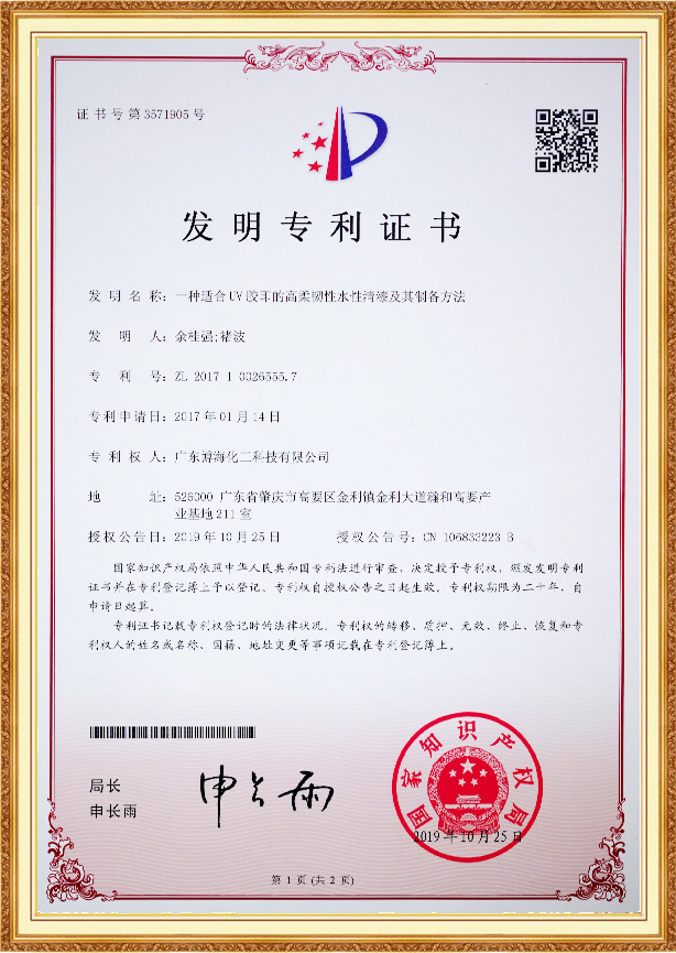 Water based varnish with high flexibility (film coating)